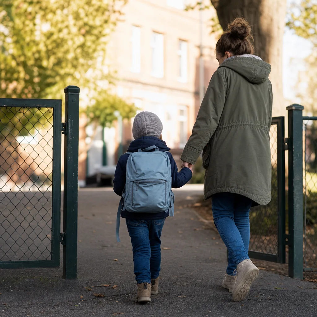 Barn som hämtas utanför skolgrinden på eftermiddagen